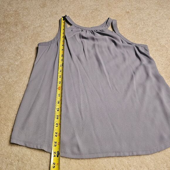 Express Chiffon Front Smocked Goddess Neck Tank Top Grey Silver Medium - Picture 10 of 11